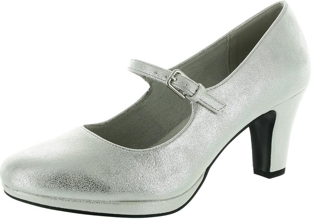 New In Box Easy Street Womens Zest Platform Mary Jane Pump Heels Silver Size 11W